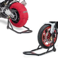 Set: Reifenwärmer Set Laguna Seca 60-80°C passend für Vorderrad und Hinterrad Constands + Montageständer Vorderrad Evo-V mit V-Aufnahmen gefedert matt