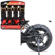 Set: Moto Sangle Set avec cliquet et crotchet incl 4x boucles + Sangle roue arrière moto d'arrimage pour transport noir