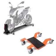 Rangierschiene mit Wippe Smart Mover bis 450 kg in grau + Rangierhilfe für Hauptständer Easy Mover II bis 400kg in orange
