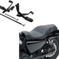 Set: Motorrad vorverlegte Fußrastenanlage passend für Harley Davidson Sportster 04-13 Craftride in schwarz + Doppel Sitzbank passend für Harley Davidson Sportster 04-20 Sitz Fahrer Beifahrer BL Craftride