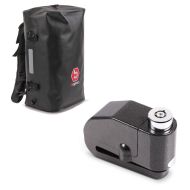 Set: Sacoche de selle Moto Sac à dos arrière BK35 Dry Bag Etanche 35l + Antivol bloque disque Alarme 110dB BS-Motoparts Moto antivol noir
