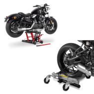 Set: Rangierhilfe Hinterrad Heavy Duty Mover 2 silber + Hebebühne Mid-Lift L Motorradheber für Harley und Chopper bis 680 k_1