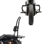 Set: Sissy Bar CSXL Fix compatible avec Harley Davidson Sportster 883 Iron 09-20 porte bagages noir Craftride + Pare Carter compatible avec Harley Davidson Sportster 04-20 Craftride Mustache en noir