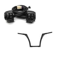 Set: Lenker Ape Hanger Fat B2 1-1/4" Höhe 14" passend für Harley Davidson von Craftride Schwarz + Lenkerschalter passend für Harley Davidson Dyna Street Bob 06-11 Lenkerarmatur schwarz Craftride