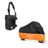 Set : Housse Moto XL Bache moto imperméable en noir-orange + Moto Porte-Bouteille Sachet Porte-Bidon 1Ltr pour motos custom