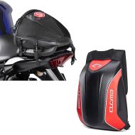 Set: Sac à dos moto à coque rigide Carbon 30 Litres Volume rouge + Moto Sacoche de selle arrière Race pour passager en noir