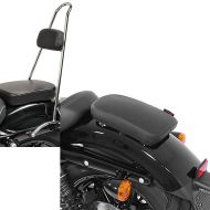 Set: Sissy Bar Tall compatible avec Harley Davidson Sportster 04-20 Craftride chrome + Selle Pouf passager à Ventouses pour Motos Custom Craftride Glider X noir