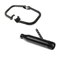 Set: Pare carter compatible avec Harley Davidson Street 750 / Rod 15-20 Craftride SR1 noir + Craftride Pot d'échappement compatible avec moto custom Silencieux Straight noir CB6926