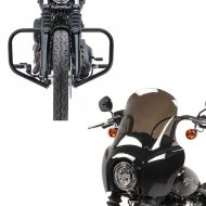 Set: Carenage de phare MG5 compatible avec Harley Davidson Softail Street Bob 18-24 Pare-Brise fumé Craftride + Pare cylindre compatible avec Harley Davidson Softail 18-24 Pare carter HB4 noir Craftride
