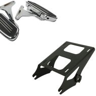 Set: Sozius Trittbretter passend für Harley Davidson Touring 93-24 Craftride CF2 mit Halter chrom + Topcase Träger Doppelsitzbank passend für Harley Davidson Touring 14-24 schwarz Craftride