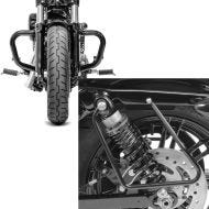 Set: Pare cylindre Mustache compatible avec Harley Davidson Sportster 04-20 pare carter noir Craftride + Support Ecarteurs de Sacoches compatible avec Harley Davidson Sportster 04-20 noir Craftride
