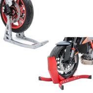Set: Montageständer Vorderrad Superlight-Fix Motorradständer + Motorradwippe Easy-Plus Motorradständer bis 21 Zoll rot