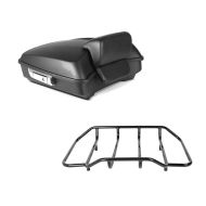 Set: Topcase passend für Harley Davidson Street Glide 14-22 Craftride Razor GB4 schwarz-matt + Gepäckträger passend für Harley Davidson Topcase Touring Modelle 84-23 schwarz Craftride