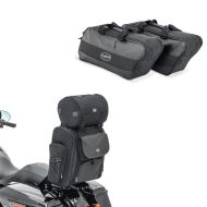 Set: Motorrad Sissybar Tasche Craftride SXL Hecktasche mit Gepäckrolle in schwarz + Innentasche Seitenkoffer passend für Harley Davidson Street Glide Special 15-23 Craftride 19Ltr schwarz