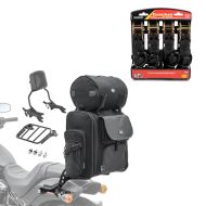Set: Sissybar + Hecktasche für Harley Fat Bob / 114 18-21 R1 Gepäckträger + Spanngurt Set mit Ratsche und Haken inkl 4x Zurrschlaufe in schwarz_1