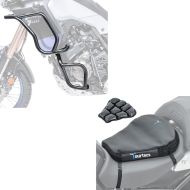 Set: Sturzbügel Set passend für Yamaha Tenere 700 19-24 oben und unten Schutzbügel + Luftkissen Air Deluxe M Komfort Sitzkissen in schwarz