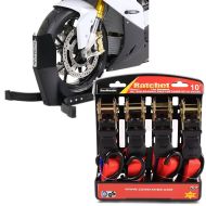 Set: Motorradwippe Easy-Plus Motorradständer bis 21 Zoll schwarz-matt + Spanngurt Set mit Ratsche und Haken inkl 4x Zurrschlaufe in rot