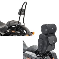 Set: Sissy bar compatible avec Harley Davidson Softail Low Rider / S 18-24 Craftride SRL noir + Moto Sissy Bar Sacoche arrière Craftride SXL avec Sac Rouleau en noir