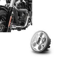 Set: Pare carter compatible avec Harley Davidson Sportster 2004-2020 Craftride Mustache chrome + Phares Avant Moto LED 5,75 Pouces compatible avec Harley Davidson en chrome Craftride