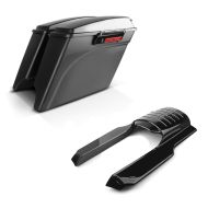 Set: Seitenkoffer Stretched passend für Harley Davidson Touring Modelle 94-13 Craftride schwarz matt + Kotflügelverlängerung hinten passend für Harley Davidson Touring 96-08 Craftride