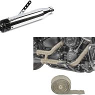 Set: Auspuff Straight Endschalldämpfer Slip-On Caferacer chrom + Hitzeschutzband Auspuffband Titan