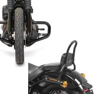 Set: Pare cylindre Mustache compatible avec Harley Davidson Softail Street Bob / Standard 18-24 Craftride noir + Sissy bar S compatible avec Harley Davidson Softail Street Bob 18-24 SRL noir Craftride