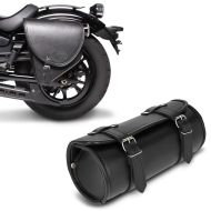 Set: Satteltasche links Indiana 10Ltr Seitentasche passend für Chopper schwarz + Werkzeugrolle Kansas 3Ltr Custom Werkzeugtasche in schwarz