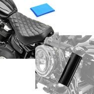 Set: Selle solo Gel / Monoplace compatible avec Harley Davidson Softail Street Bob / Standard 18-24 DS4 + Caches tubes de fourche compatible avec Harley Davidson Softail Street Bob 18-24 Craftride GC2