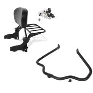 Set: Sissy Bar avec porte bagages avec Kit Fixation compatible avec Harley Davidson Electra Glide Classic 97-05 noir Craftride + Pare carter compatible avec Harley Davidson Touring 97-08 Mustache noir Craftride