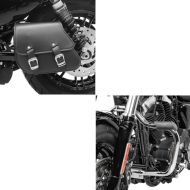 Set: Sacoche bras oscillant + support compatible avec Harley Davidson Sportster 883 Superlow 11-20 Craftride + Pare carter compatible avec Harley Davidson Sportster 883 Superlow 11-20 Mustache chrome Craftride
