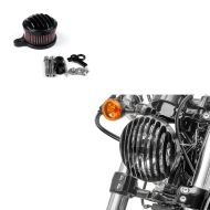 Set: Luftfilter Stripe passend für Harley Davidson Sportster Forty-Eight 48 10-16 Craftride + Scheinwerfer Grill passend für Harley Davidson Sportster Forty-Eight 48 10-20 schwarz von Craftride