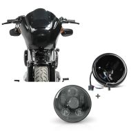 Set : Carenage de phare MG8 compatible avec Dyna Street Bob 06-17 Pare-Brise fumé Craftride + Phare LED 5,75" Set compatible avec Dyna Street Bob 06-17 noir Craftride C6