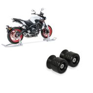 Set: Motorrad Montageständer Set Constands SL Motorradständer vorne und hinten + Schwingenschützer Racingadapter Bobbins passend für Montageständer M6-8 carbon