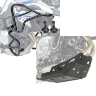 Set: Set Sturzbügel oben unten XL + Scheinwerfer passend für BMW F 850 GS / F 750 GS 18-20 Motoguard schwarz + Motorschutz passend für BMW F 750 GS 18-20 Motoguard Aluminium Bugspoiler Unterbodenschutz schwarz
