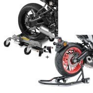 Set: Rangierhilfe Hinterrad Heavy Duty Mover 2 von Constands silber + Rangierhilfe Montageständer Hinterrad Mover 2 universal schwarz von ConStands