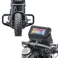 Set: Pare cylindre Mustache II compatible avec Harley Davidson Softail Fat Bob 114 18-24 noir + Sacoche de guidon compatible avec moto custom support smartphone Craftride LB2 CB22025