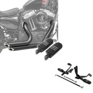 Craftride Auspuff Short Shot Motorrad Endschalldämpfer passend für Harley Davidson Sportster 04-13 in schwarz + Set: vorverlegte Fußrastenanlage passend für Harley Davidson Sportster 04-13 in schwarz + Fußrasten Fahrer-Sozius BQ passend für Harley Davidso