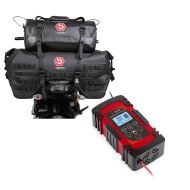 Set: Sacoche de selle Moto arrière Set Bagtecs SX70 + XF30 Drybag Etanche 100L + Chargeur de batterie de moto Lumitecs BC3 Charge intelligente 4-8 A