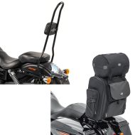 Set: Sissy bar XL compatible avec Harley Davidson Dyna Street Bob 09-17 Craftride SRL noir + Moto Sissy Bar Sacoche arrière SXL Craftride avec Sac Rouleau en noir