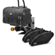 Set: Motorrad Hecktasche Craftride RB1 Gepäckrolle 24-30Ltr für Chopper Cruiser und Custombikes schwarz + Koffer Innentaschen passend für Harley Davidson Sport Glide 18-24 Crafride Koffertaschen