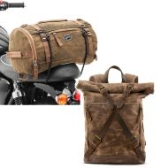 Set: Motorrad Hecktasche Vintage 25L Canvas Rucksack Gepäckrolle braun Craftride + Motorrad Rucksack Craftride CR3 Canvas Tasche gewachst 13Ltr in braun