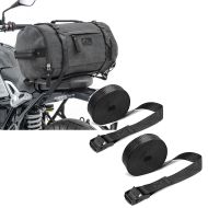 Set: Sacoche de selle Moto arrière Vintage 25L Canvas Sac à dos Rouleau gris Craftride + Moto Sangle Set ConStands sangle arrimage 150cm 2 pièces en noir