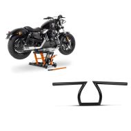 Set: Motorrad Hebebühne ConStands Mid-lift L Motorradheber für Chopper bis 680kg in orange + Lenker Ape Z-Bar 1" passend für Harley Davidson schwarz Craftride