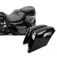 Set: Motorrad Sitzbank Craftride RH3 passend für Harley Davidson Touring 09-23 Komfortsitzbank in schwarz + Seitenkoffer Set passend für Harley Davidson Touring 94-13 Craftride Stretched 35Ltr in schwarz