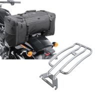 Set: Motorrad Hecktasche Craftride SQ1 Soziustasche für Chopper und Cruiser + Gepäckträger Solo Rack passend für Harley Davidson Touring 97-05 chrom Craftride