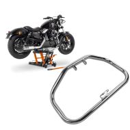 Set: Moto Pont elevateur ciseaux ConStands Mid-lift L Pont hydraulique pour Chopper 680kg orange + Pare carter compatible avec Harley Davidson Sportster 883 86-03 Craftride HS4 chrome