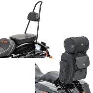 Set: Sissy Bar Tall compatible avec Harley Davidson Sportster 04-20 Craftride noir + Moto Sissy Bar Sacoche arrière Craftride SXL avec Sac Rouleau en noir