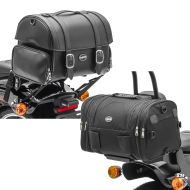 Set: Sacoche arrière pour motos custom / retro Craftride FP sac de sissy bar 32 litres + Moto Sacoche Arrière Craftride RB1 Rouleau 24-30Ltr pour chopper cruiser et motos custom noir