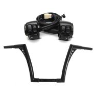 Set: Guidon Ape Hanger Fat B2 1-1/4" Hauteur 12" avec certificat TÜV + Commandes de Guidon compatible avec Harley Davidson Dyna Sportster Softail V-Rod 96-13 noir Craftride