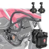 Set Sturzbügel + Scheinwerfer passend für Honda NC 750 X 21-24 + Taschen Motoguard schwarz